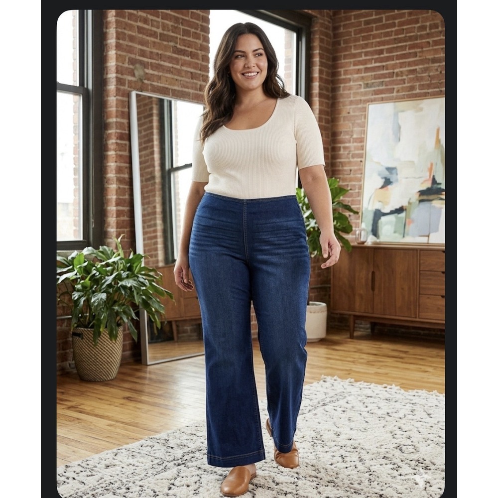 I.N.C. Plus Size High-Rise Pull-On Flare Jeans MSRP $69.99